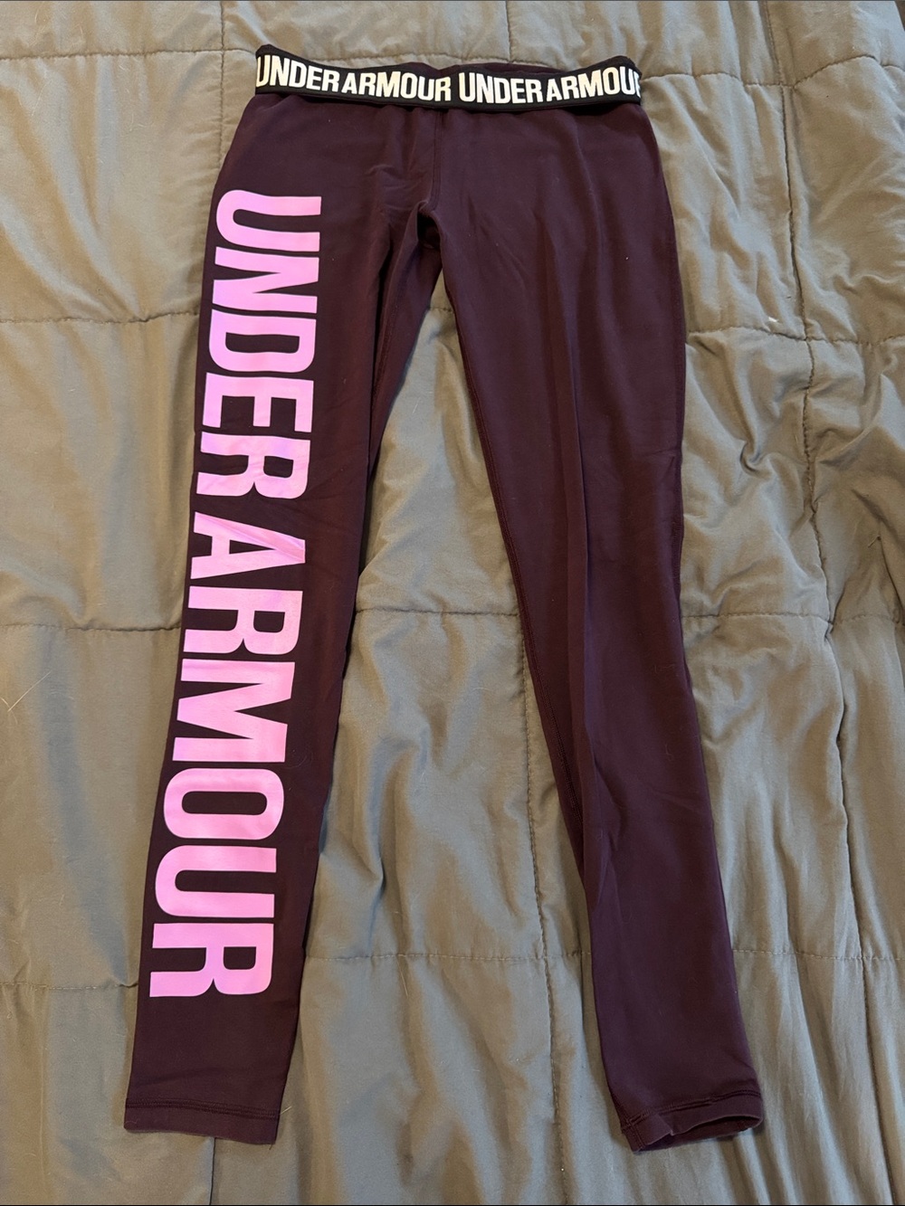 Under Armour Maroon Leggings with Pink Side Logo
